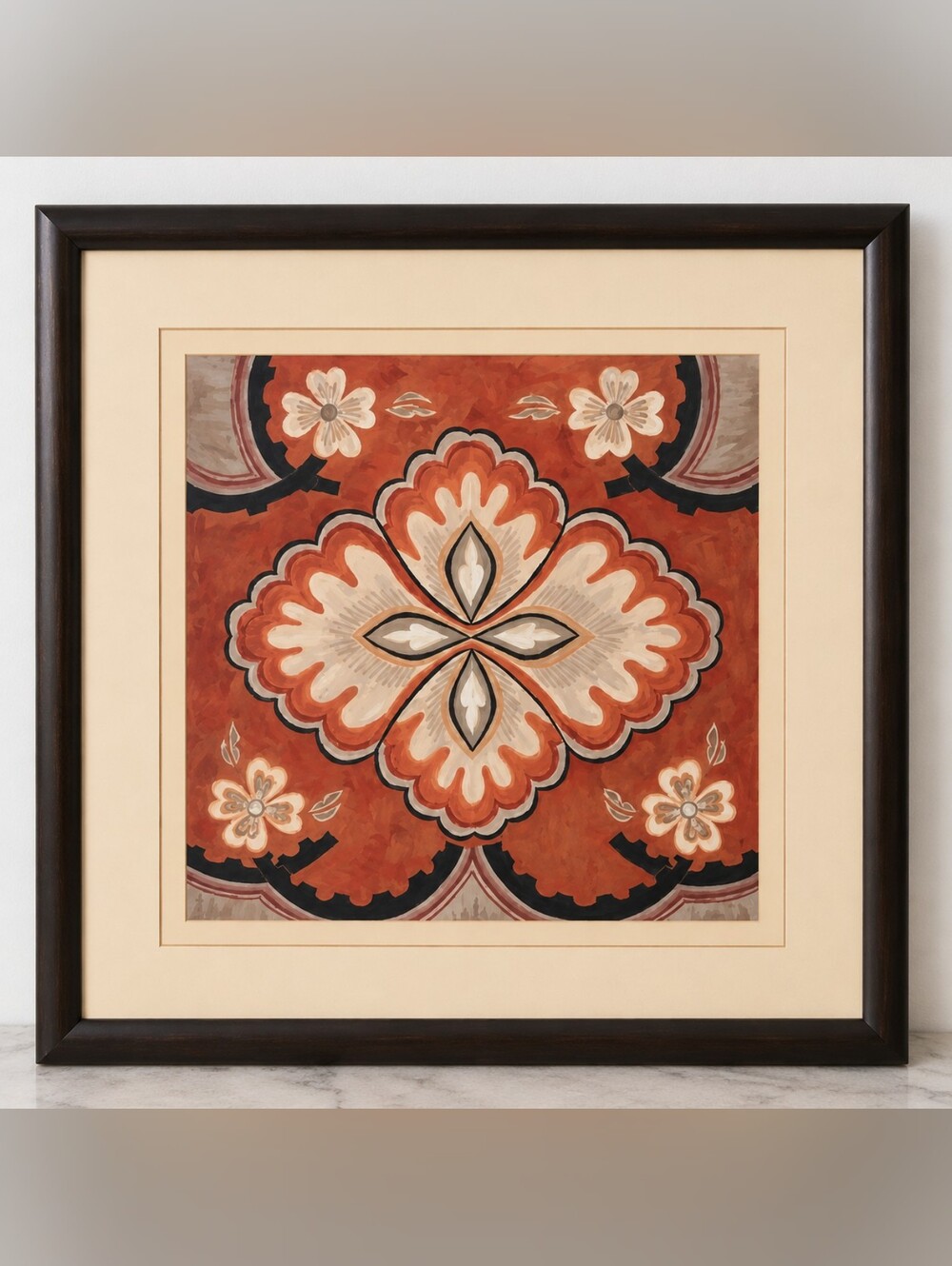 Judy Shelby Kashmir Motif B Framed Art Print Terracotta Floral Wall Decor